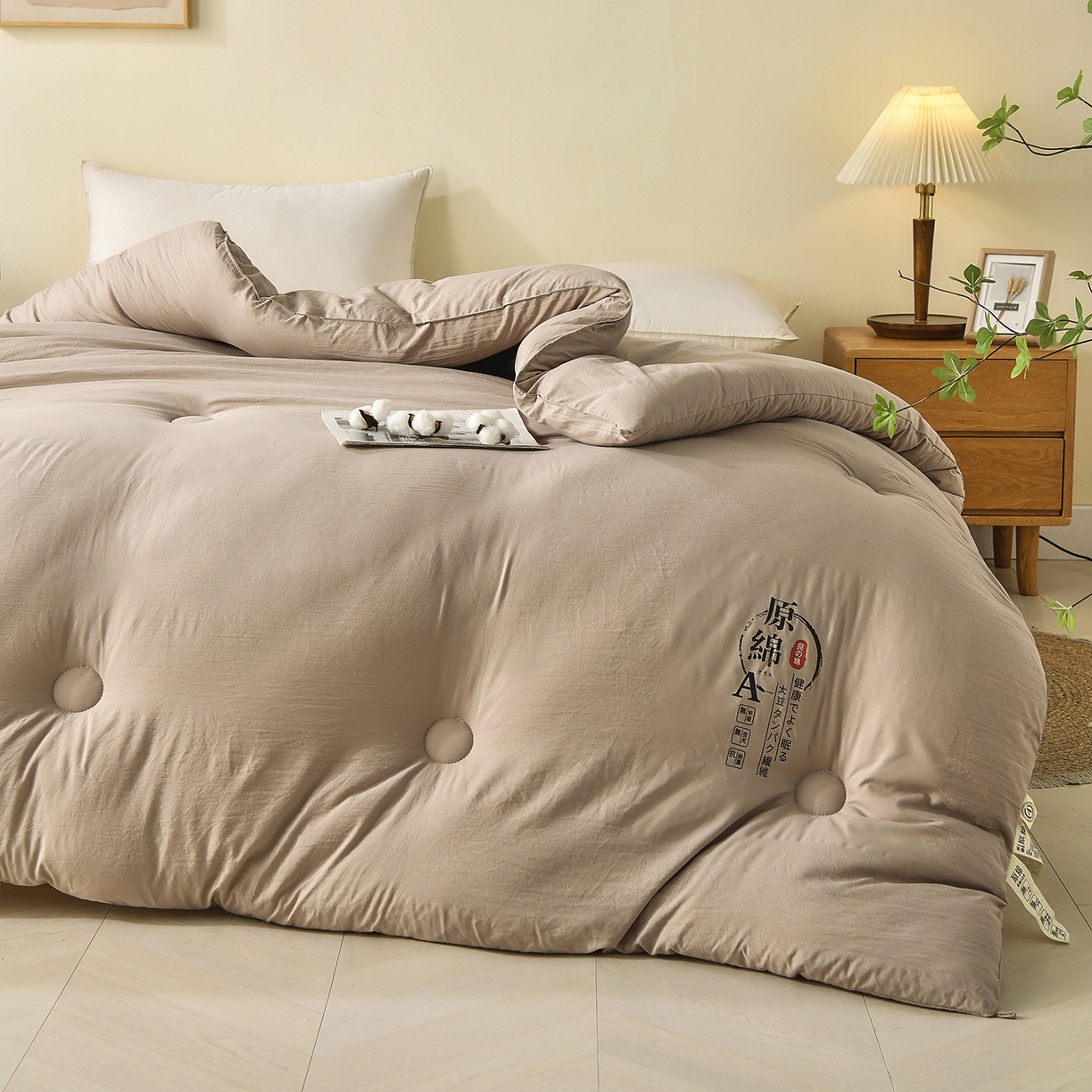 91家纺网 家纺一手货源 找家纺 初相识被业 2025新款直播热款超柔水洗棉冬被原棉大豆被纤维被夏凉被春秋被冬被被子被芯 咖色