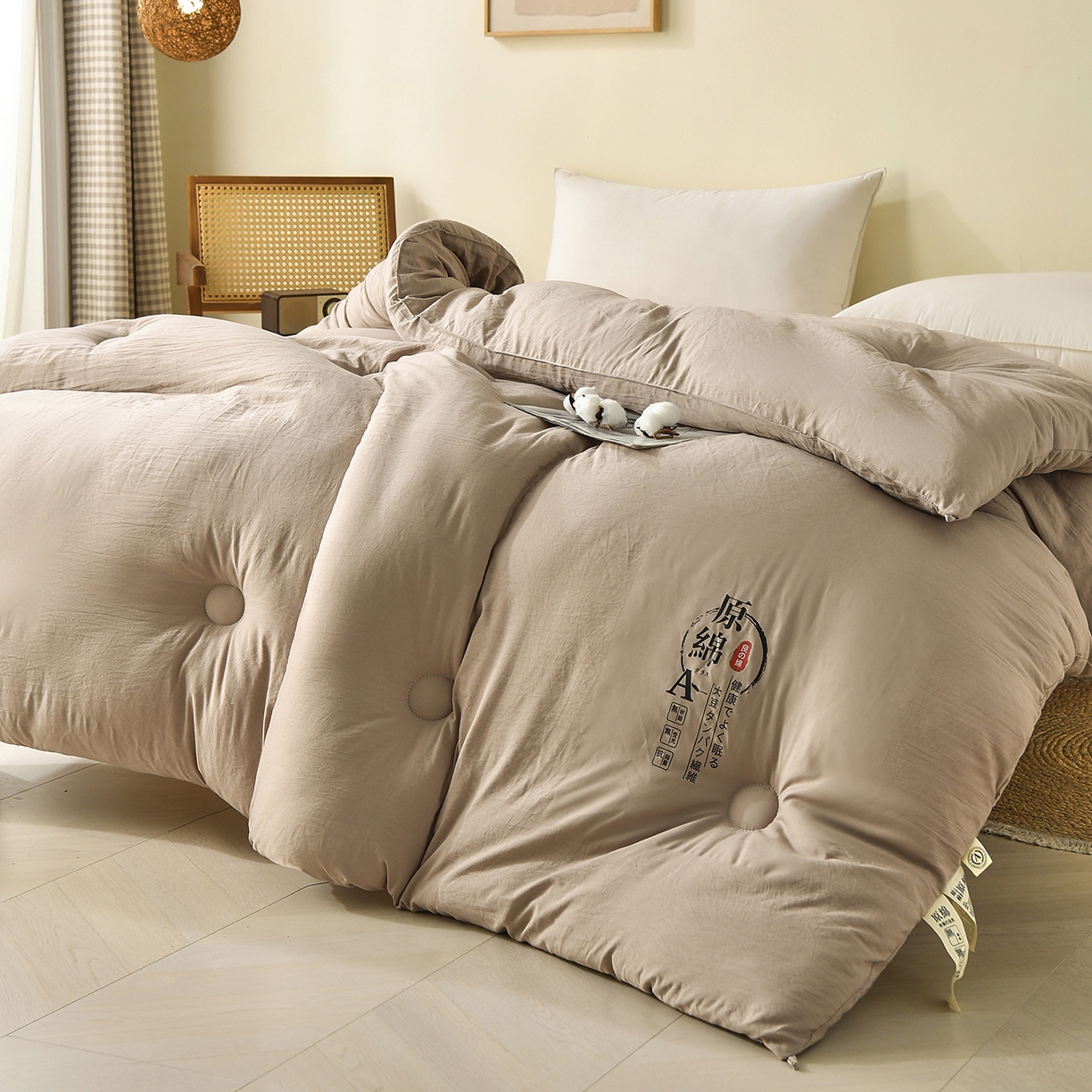 91家纺网 家纺一手货源 找家纺 初相识被业 2025新款直播热款超柔水洗棉冬被原棉大豆被纤维被夏凉被春秋被冬被被子被芯 咖色