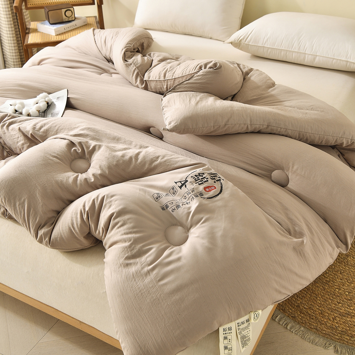 91家纺网 家纺一手货源 找家纺 初相识被业 2025新款直播热款超柔水洗棉冬被原棉大豆被纤维被夏凉被春秋被冬被被子被芯 咖色
