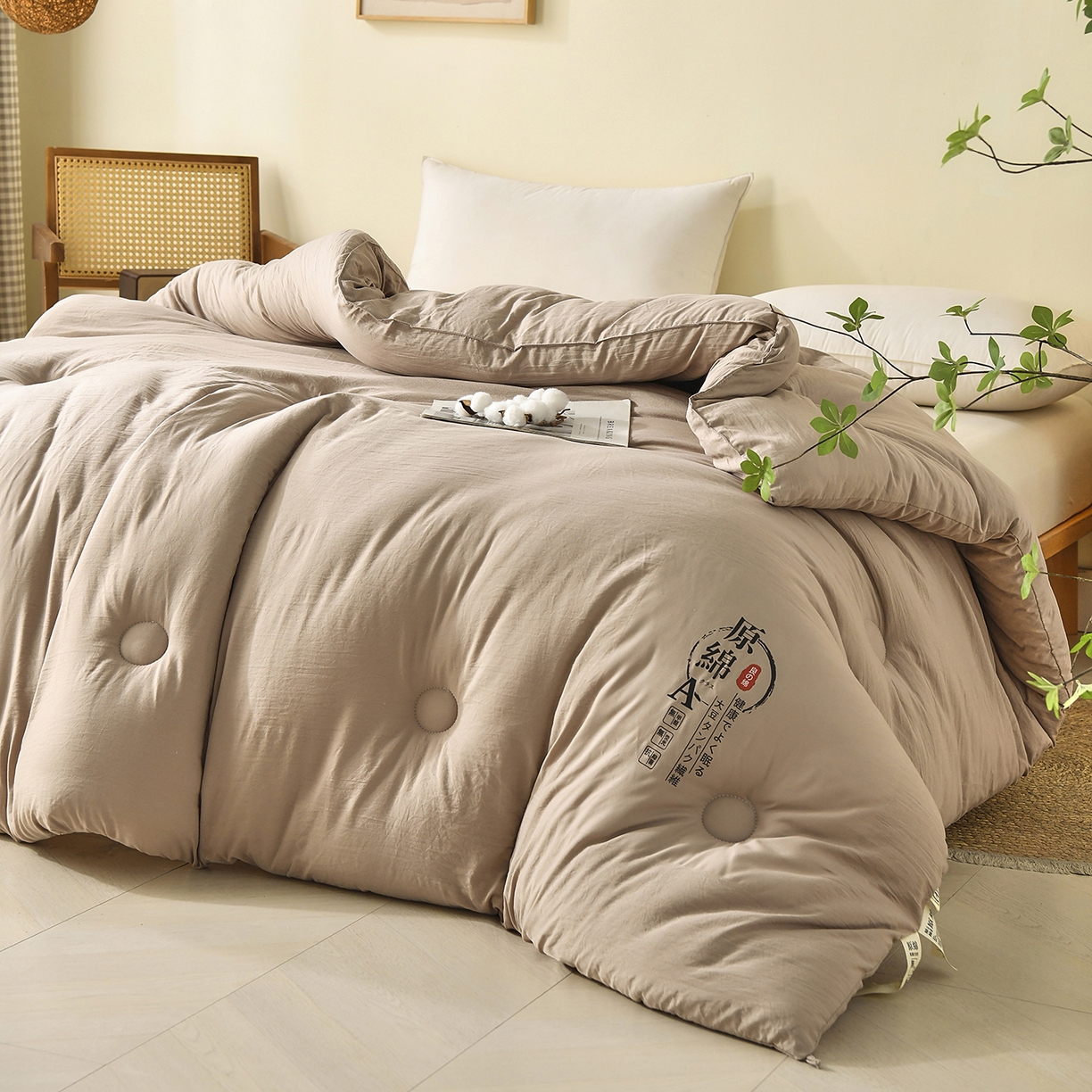 91家纺网 家纺一手货源 找家纺 初相识被业 2025新款直播热款超柔水洗棉冬被原棉大豆被纤维被夏凉被春秋被冬被被子被芯 咖色