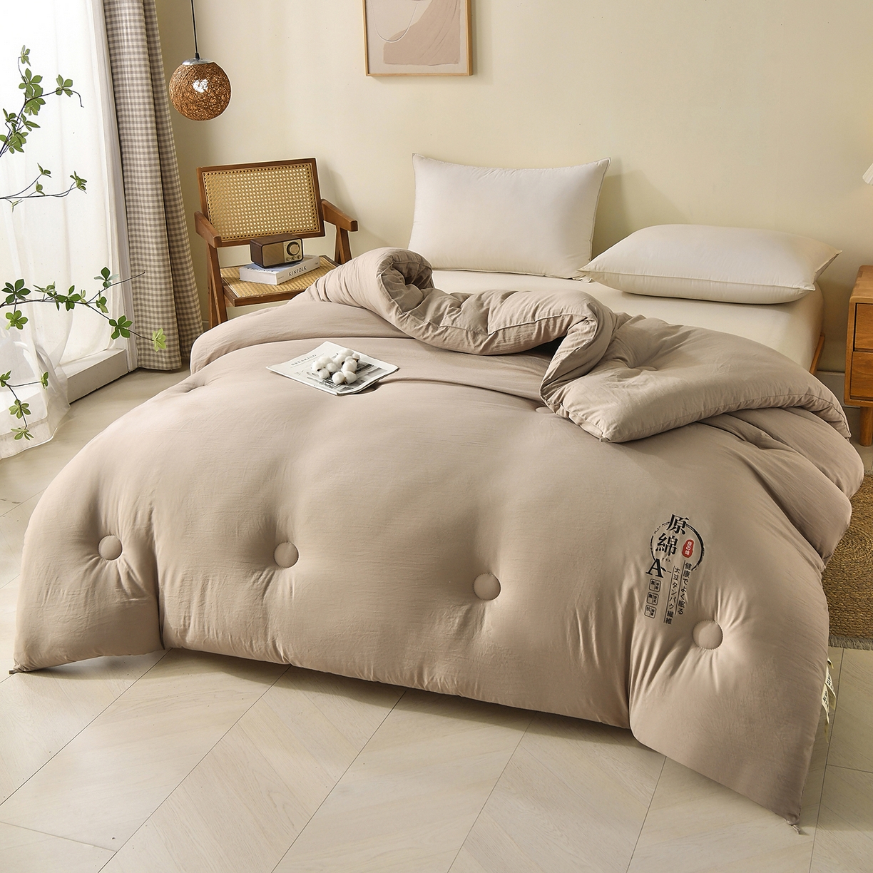 91家纺网 家纺一手货源 找家纺 初相识被业 2025新款直播热款超柔水洗棉冬被原棉大豆被纤维被夏凉被春秋被冬被被子被芯 咖色