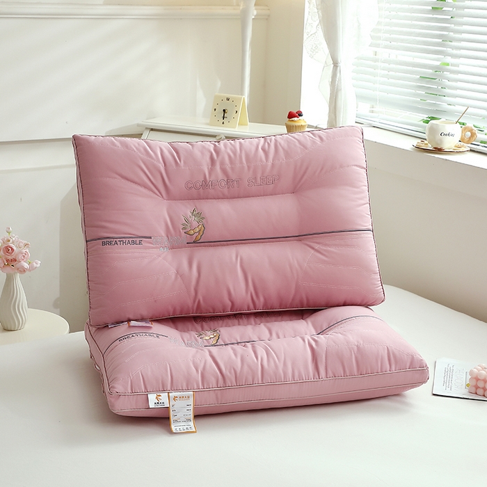 大熊枕芯 2025新款云柔释压亲肤大豆护颈枕枕头枕芯 粉色 48x74cm/只