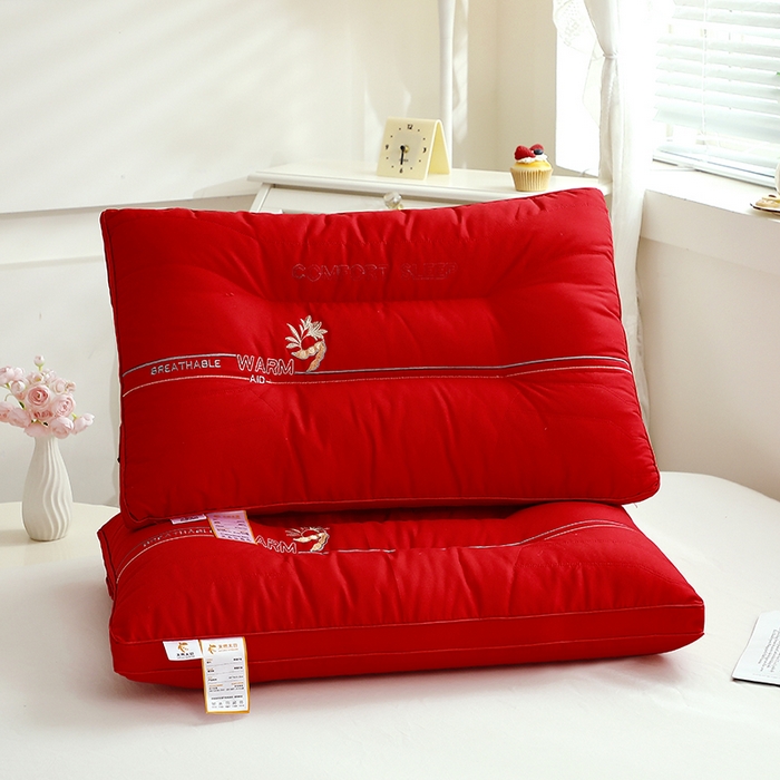 大熊枕芯 2025新款云柔释压亲肤大豆护颈枕枕头枕芯 红色 48x74cm/对