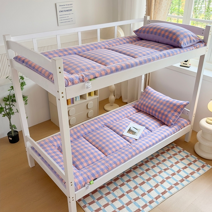 91家纺网 家纺一手货源 找家纺 （总）美尔惠家纺 2025新款无印风100%A类色织水洗棉学生宿舍床垫床褥上下铺床可折叠可水洗学生床垫床褥子