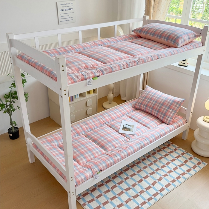 美尔惠家纺 2025新款无印风100%A类色织水洗棉学生宿舍床垫床褥上下铺床可折叠可水洗学生床垫床褥子 云舒粉