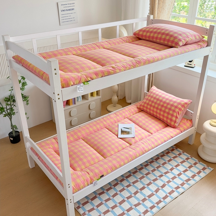 91家纺网 家纺一手货源 找家纺 （总）美尔惠家纺 2025新款无印风100%A类色织水洗棉学生宿舍床垫床褥上下铺床可折叠可水洗学生床垫床褥子