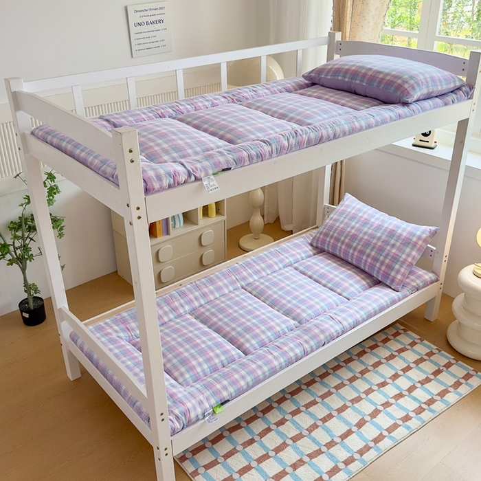 美尔惠家纺 2025新款无印风100%A类色织水洗棉学生宿舍床垫床褥上下铺床可折叠可水洗学生床垫床褥子 云舒紫