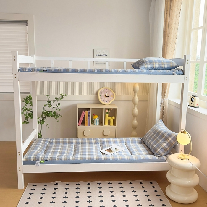 91家纺网 家纺一手货源 找家纺 美尔惠家纺 2025新款无印风100%A类色织水洗棉学生宿舍床垫床褥上下铺床可折叠可水洗学生床垫床褥子 简兮兰