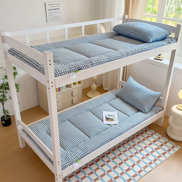 美尔惠家纺 2025新款无印风100%A类色织水洗棉学生宿舍床垫床褥上下铺床可折叠可水洗学生床垫床褥子 蓝小格