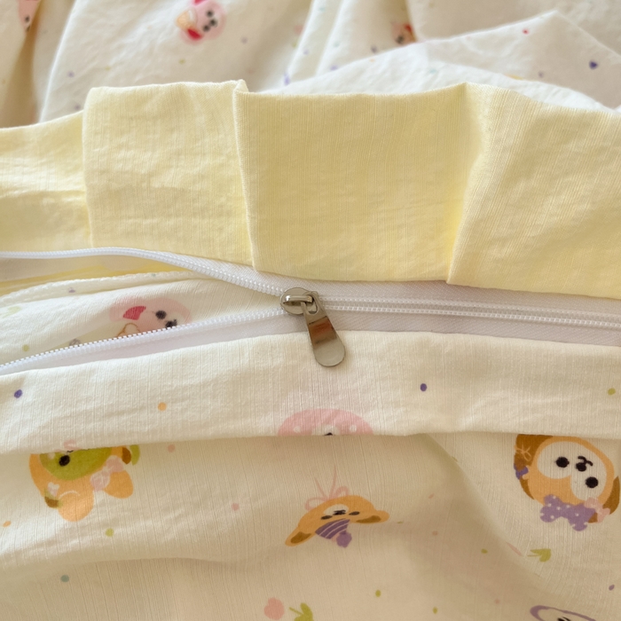 91家纺网 家纺一手货源 找家纺 优承佳生活馆 2025新款双层纱印花花边款四件套（提供买家秀） 动物派对-花边款