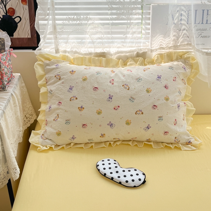 91家纺网 家纺一手货源 找家纺 优承佳生活馆 2025新款双层纱印花花边款四件套（提供买家秀） 动物派对-花边款