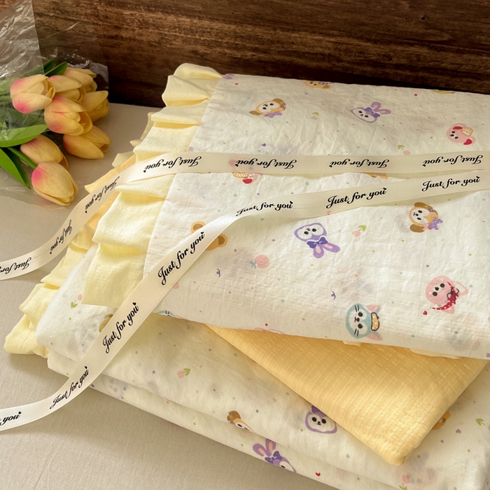 91家纺网 家纺一手货源 找家纺 优承佳生活馆 2025新款双层纱印花花边款四件套（提供买家秀） 动物派对-花边款