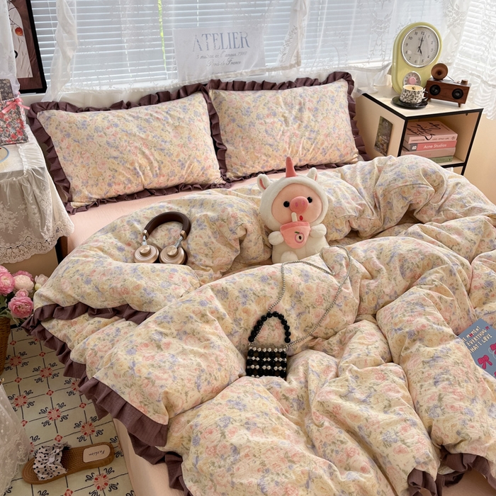 91家纺网 家纺一手货源 找家纺 优承佳生活馆 2025新款双层纱印花花边款四件套（提供买家秀） 繁梦蔷薇园-花边款