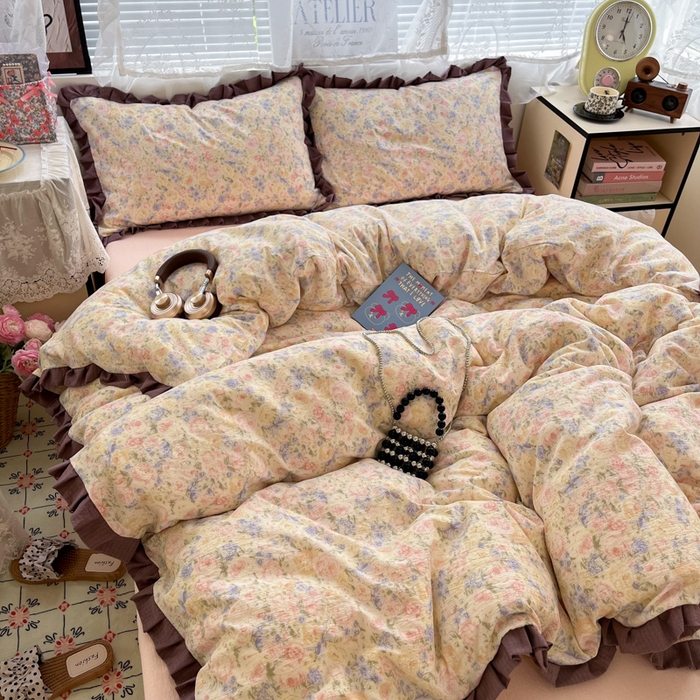 91家纺网 家纺一手货源 找家纺 优承佳生活馆 2025新款双层纱印花花边款四件套（提供买家秀） 繁梦蔷薇园-花边款