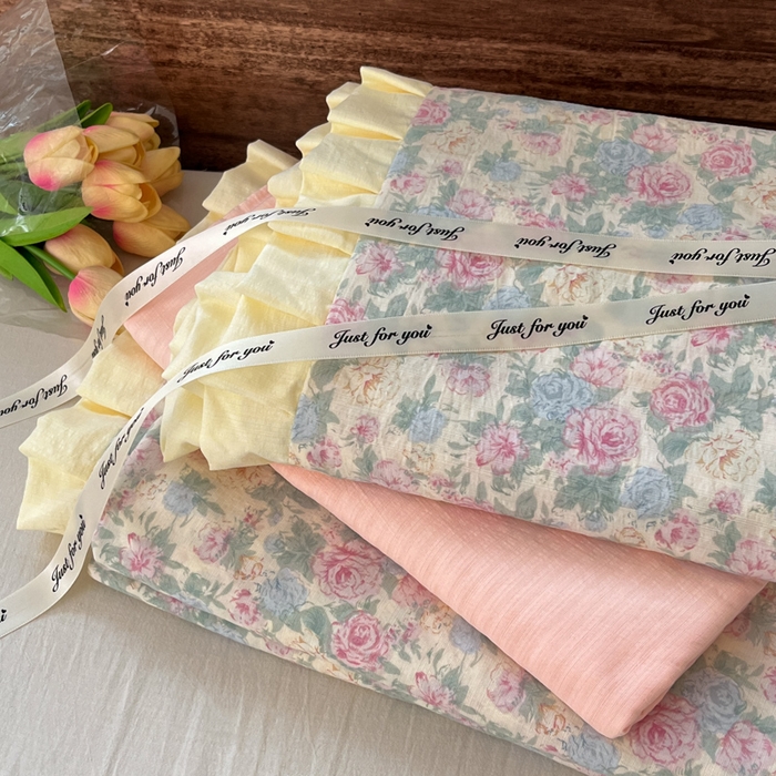 91家纺网 家纺一手货源 找家纺 优承佳生活馆 2025新款双层纱印花花边款四件套（提供买家秀） 花影织梦-花边款