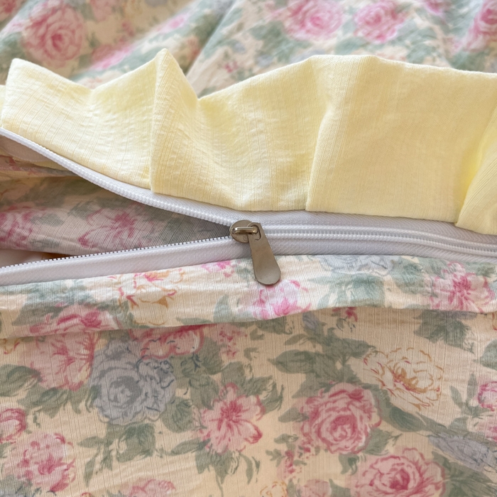 91家纺网 家纺一手货源 找家纺 优承佳生活馆 2025新款双层纱印花花边款四件套（提供买家秀） 花影织梦-花边款