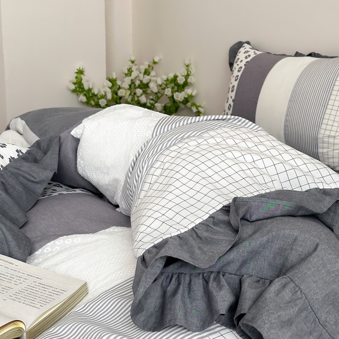 91家纺网 家纺一手货源 找家纺 旷野202新款全棉色织‮洗水‬棉四件套 安妮森林-山茶黑