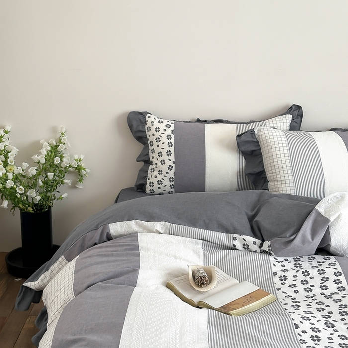 91家纺网 家纺一手货源 找家纺 旷野202新款全棉色织‮洗水‬棉四件套 安妮森林-山茶黑