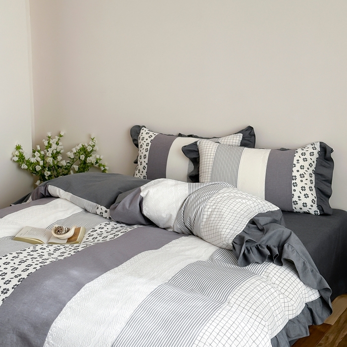 91家纺网 家纺一手货源 找家纺 旷野202新款全棉色织‮洗水‬棉四件套 安妮森林-山茶黑