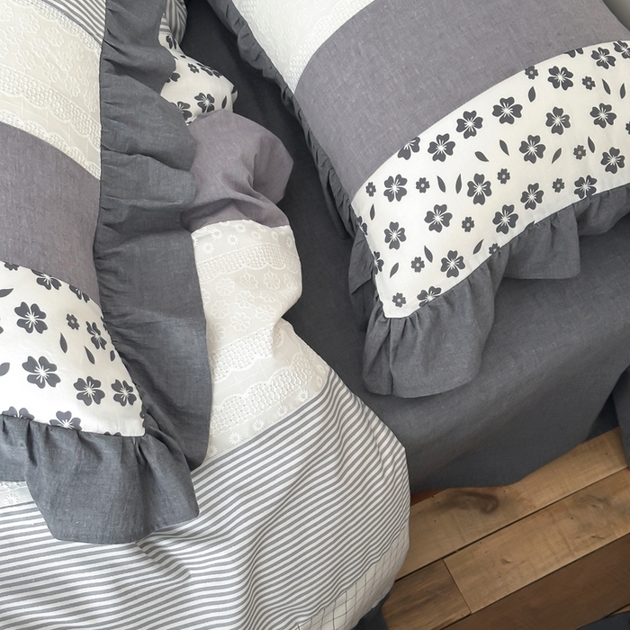 91家纺网 家纺一手货源 找家纺 旷野202新款全棉色织‮洗水‬棉四件套 安妮森林-山茶黑