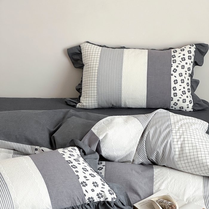 91家纺网 家纺一手货源 找家纺 旷野202新款全棉色织‮洗水‬棉四件套 安妮森林-山茶黑