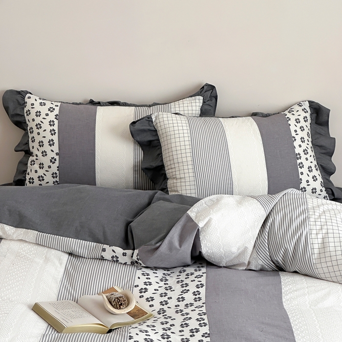 91家纺网 家纺一手货源 找家纺 旷野202新款全棉色织‮洗水‬棉四件套 安妮森林-山茶黑