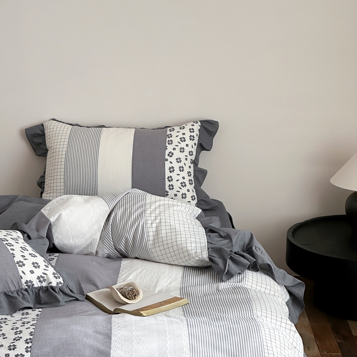 91家纺网 家纺一手货源 找家纺 旷野202新款全棉色织‮洗水‬棉四件套 安妮森林-山茶黑