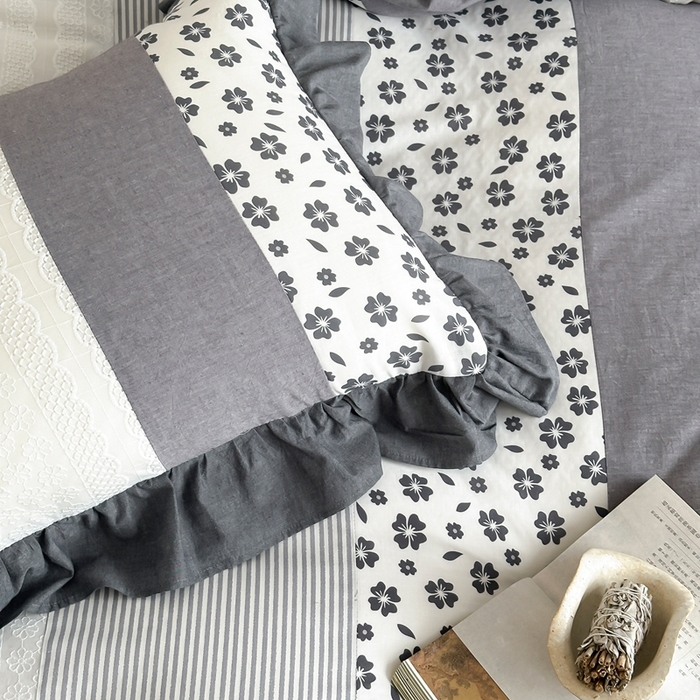 91家纺网 家纺一手货源 找家纺 旷野202新款全棉色织‮洗水‬棉四件套 安妮森林-山茶黑