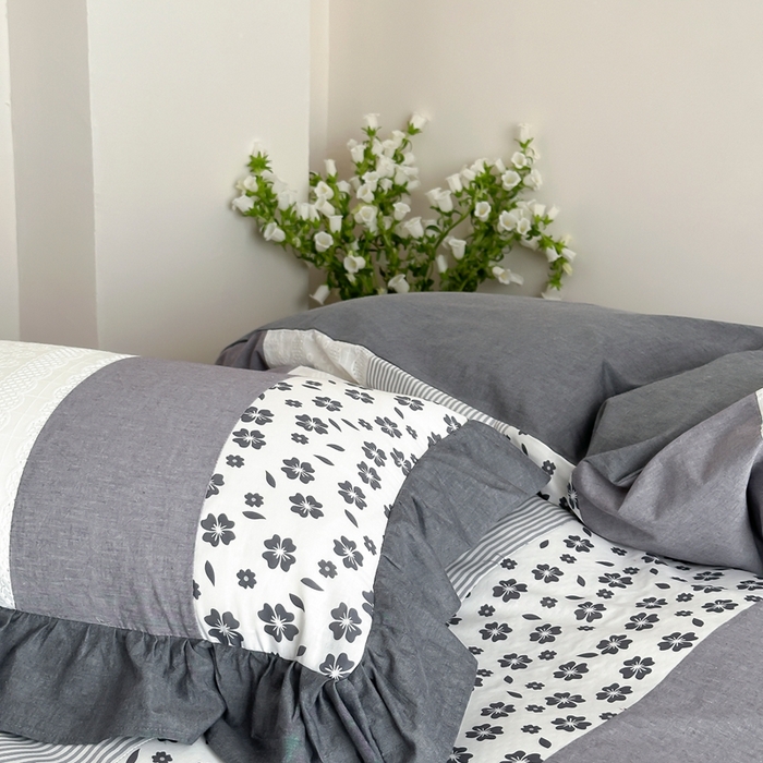 91家纺网 家纺一手货源 找家纺 旷野202新款全棉色织‮洗水‬棉四件套 安妮森林-山茶黑