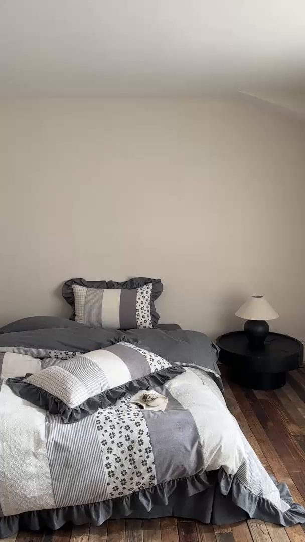 91家纺网 家纺一手货源 找家纺 旷野202新款全棉色织‮洗水‬棉四件套 安妮森林-山茶黑