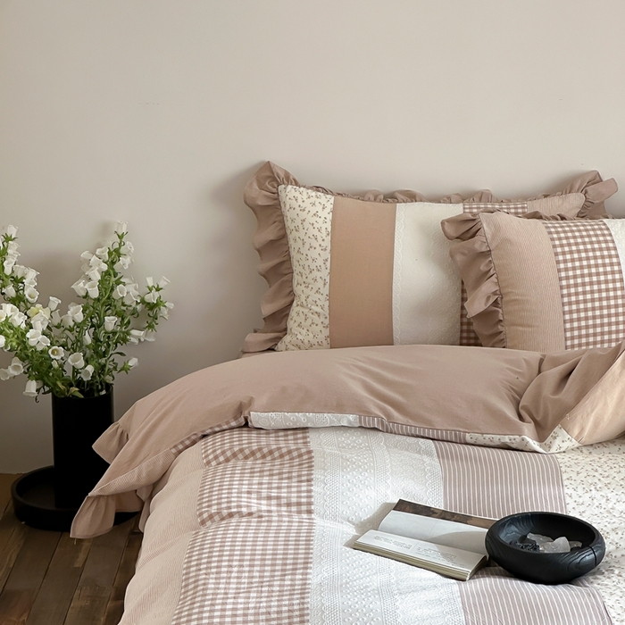 91家纺网 家纺一手货源 找家纺 旷野202新款全棉色织‮洗水‬棉四件套 安妮森林-杏仁咖