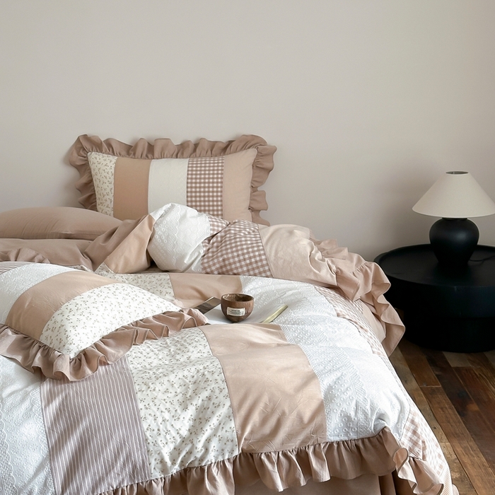 91家纺网 家纺一手货源 找家纺 旷野202新款全棉色织‮洗水‬棉四件套 安妮森林-杏仁咖