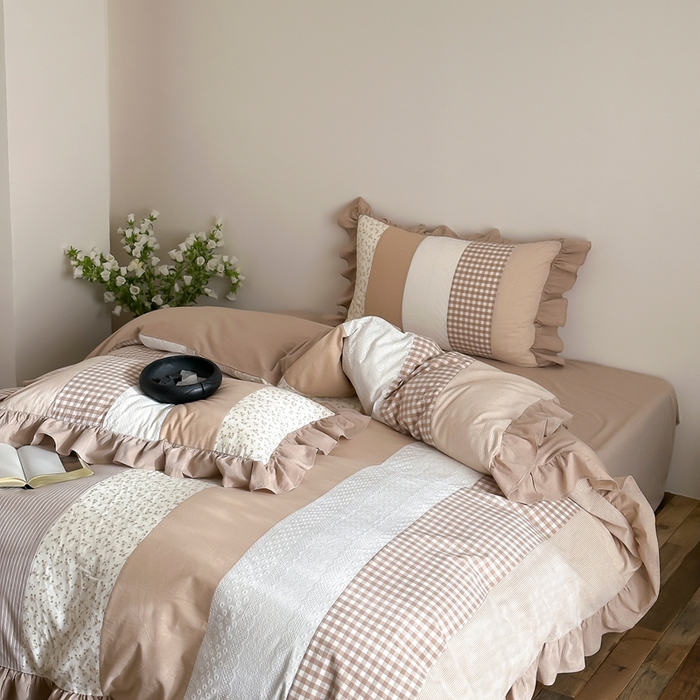 91家纺网 家纺一手货源 找家纺 旷野202新款全棉色织‮洗水‬棉四件套 安妮森林-杏仁咖