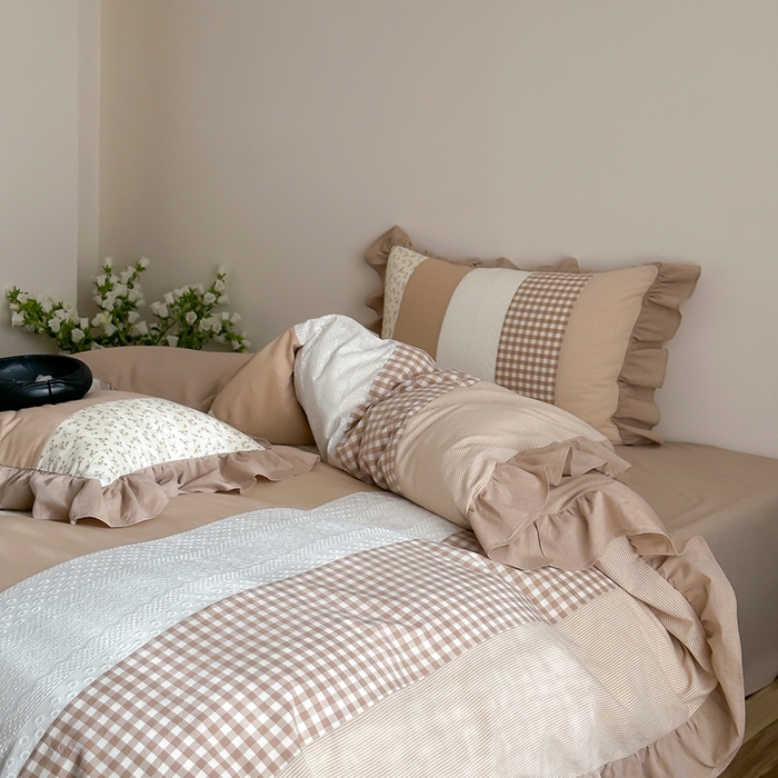 91家纺网 家纺一手货源 找家纺 旷野202新款全棉色织‮洗水‬棉四件套 安妮森林-杏仁咖