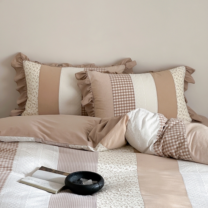 91家纺网 家纺一手货源 找家纺 旷野202新款全棉色织‮洗水‬棉四件套 安妮森林-杏仁咖