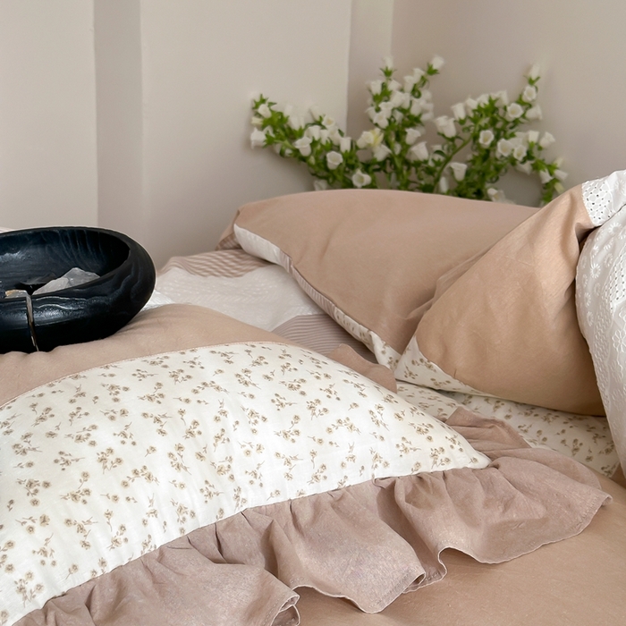 91家纺网 家纺一手货源 找家纺 旷野202新款全棉色织‮洗水‬棉四件套 安妮森林-杏仁咖