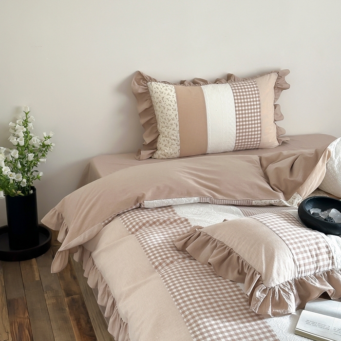 91家纺网 家纺一手货源 找家纺 旷野202新款全棉色织‮洗水‬棉四件套 安妮森林-杏仁咖