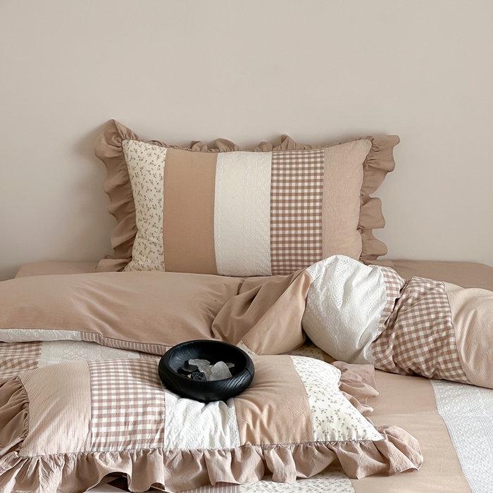 91家纺网 家纺一手货源 找家纺 旷野202新款全棉色织‮洗水‬棉四件套 安妮森林-杏仁咖