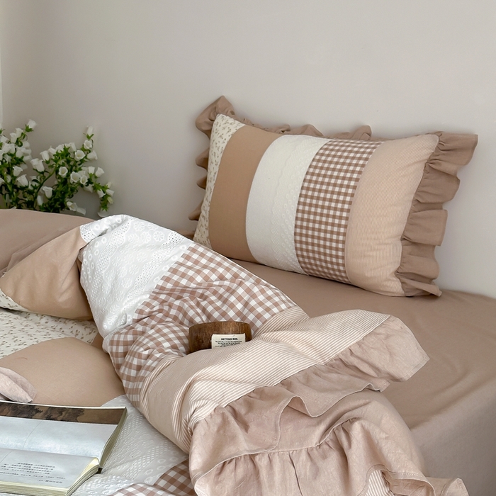 91家纺网 家纺一手货源 找家纺 旷野202新款全棉色织‮洗水‬棉四件套 安妮森林-杏仁咖