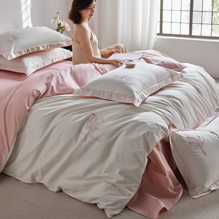 91家纺网 家纺一手货源 找家纺 （总）千朵森 2025新款A类长绒棉刺绣四件套-悠悠芳草