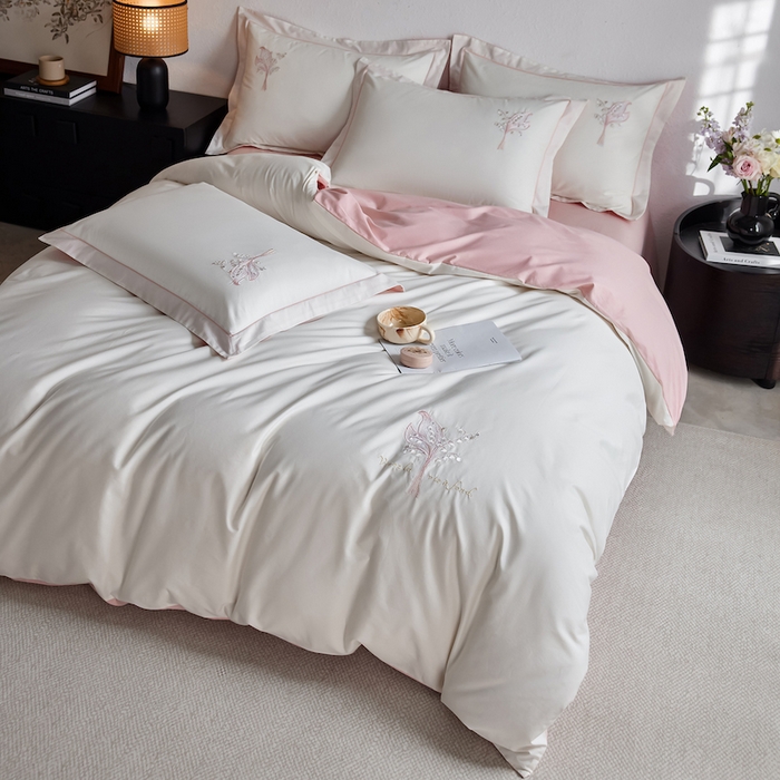 千朵森 2025新款A类长绒棉刺绣四件套-悠悠芳草 悠悠芳草—粉