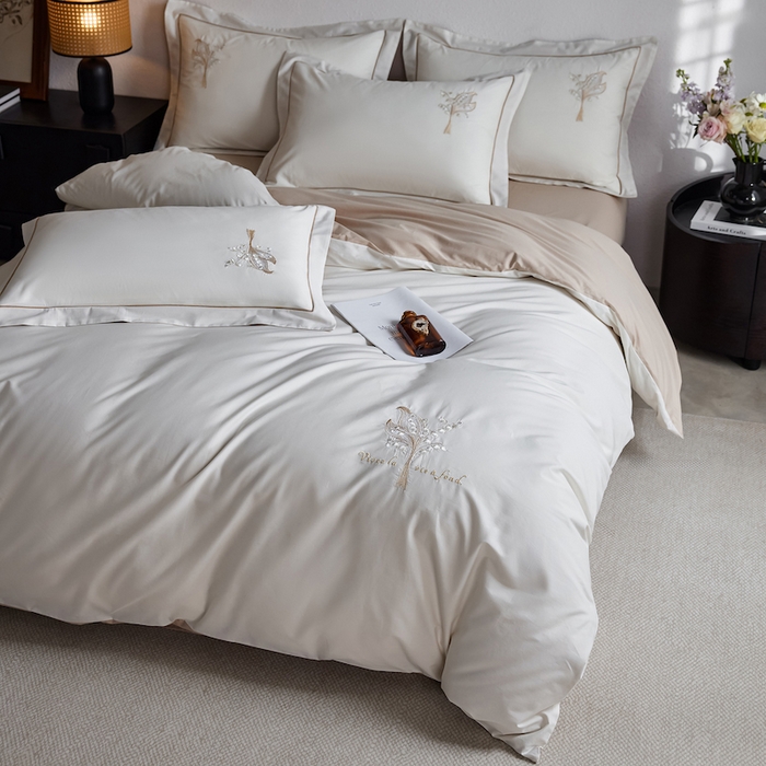 千朵森 2025新款A类长绒棉刺绣四件套-悠悠芳草 悠悠芳草—金