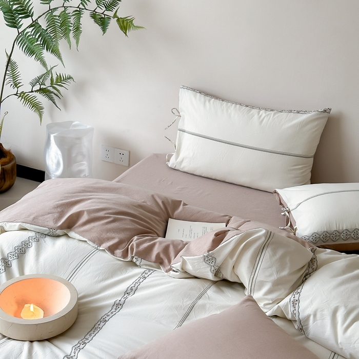 91家纺网 家纺一手货源 找家纺 旷野2025新款全棉A类色织提花四件套 邂逅-杏仁咖