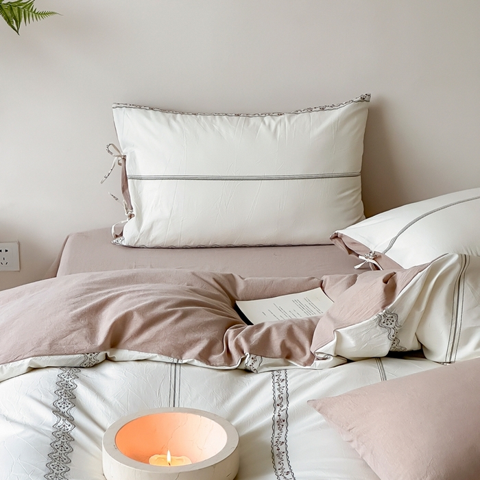 91家纺网 家纺一手货源 找家纺 旷野2025新款全棉A类色织提花四件套 邂逅-杏仁咖