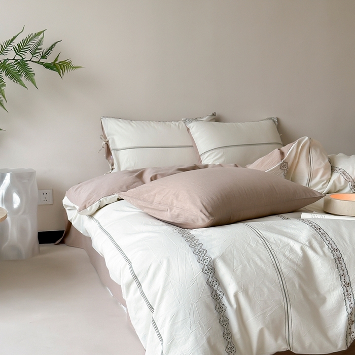 91家纺网 家纺一手货源 找家纺 旷野2025新款全棉A类色织提花四件套 邂逅-杏仁咖