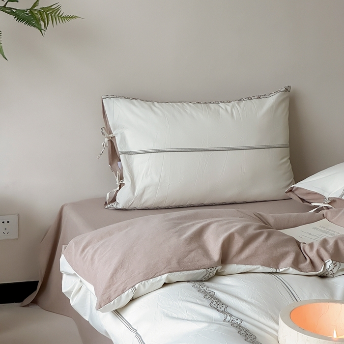 91家纺网 家纺一手货源 找家纺 旷野2025新款全棉A类色织提花四件套 邂逅-杏仁咖