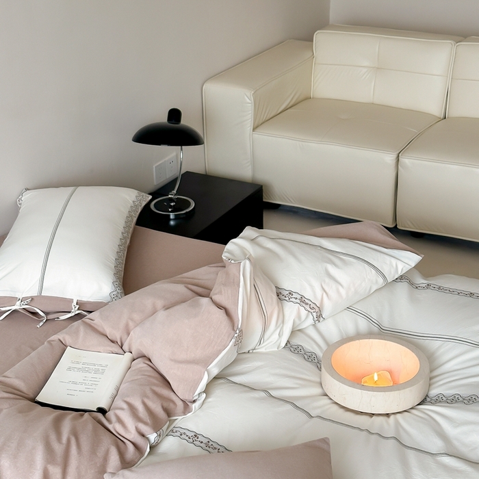 91家纺网 家纺一手货源 找家纺 旷野2025新款全棉A类色织提花四件套 邂逅-杏仁咖