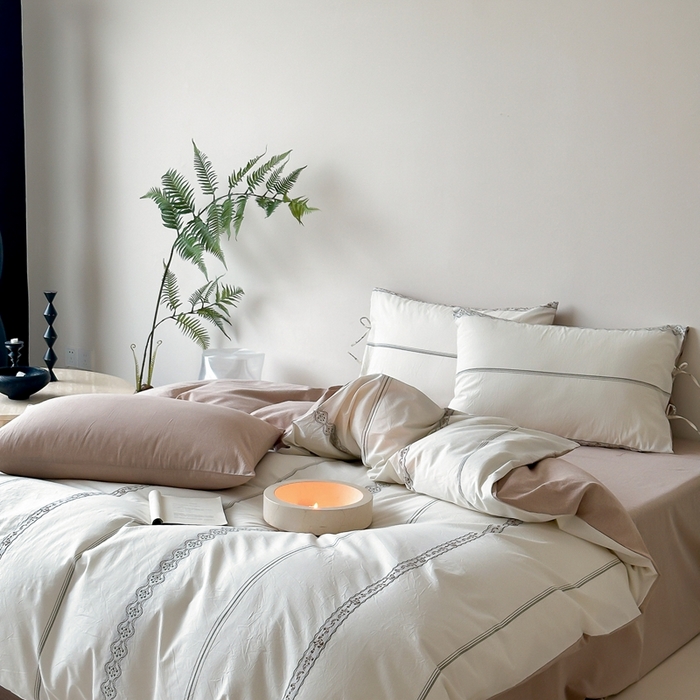 91家纺网 家纺一手货源 找家纺 旷野2025新款全棉A类色织提花四件套 邂逅-杏仁咖