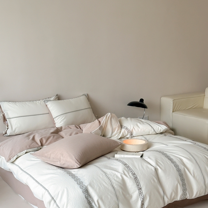 91家纺网 家纺一手货源 找家纺 旷野2025新款全棉A类色织提花四件套 邂逅-杏仁咖