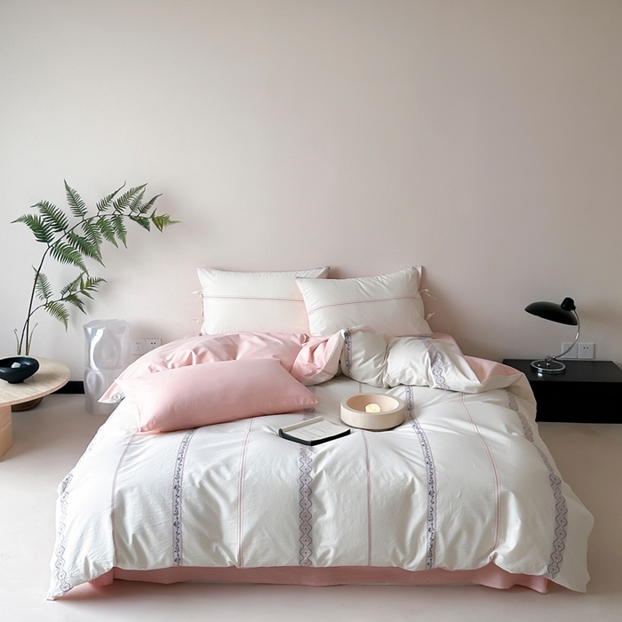 旷野2025新款全棉A类色织提花四件套 邂逅-樱花粉